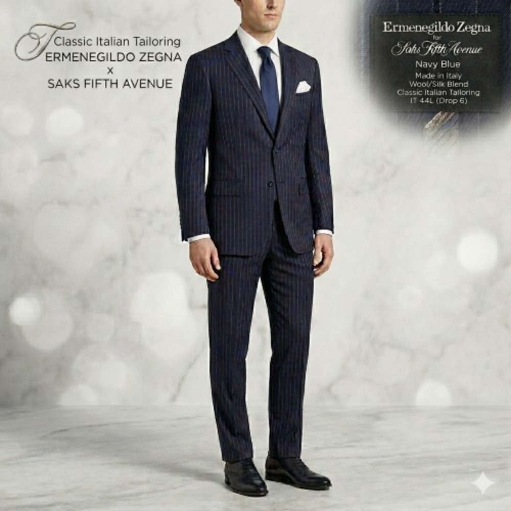 Ermenegildo Zegna Pinstripe Wool‑Silk Suit 44L Classic Italian‎